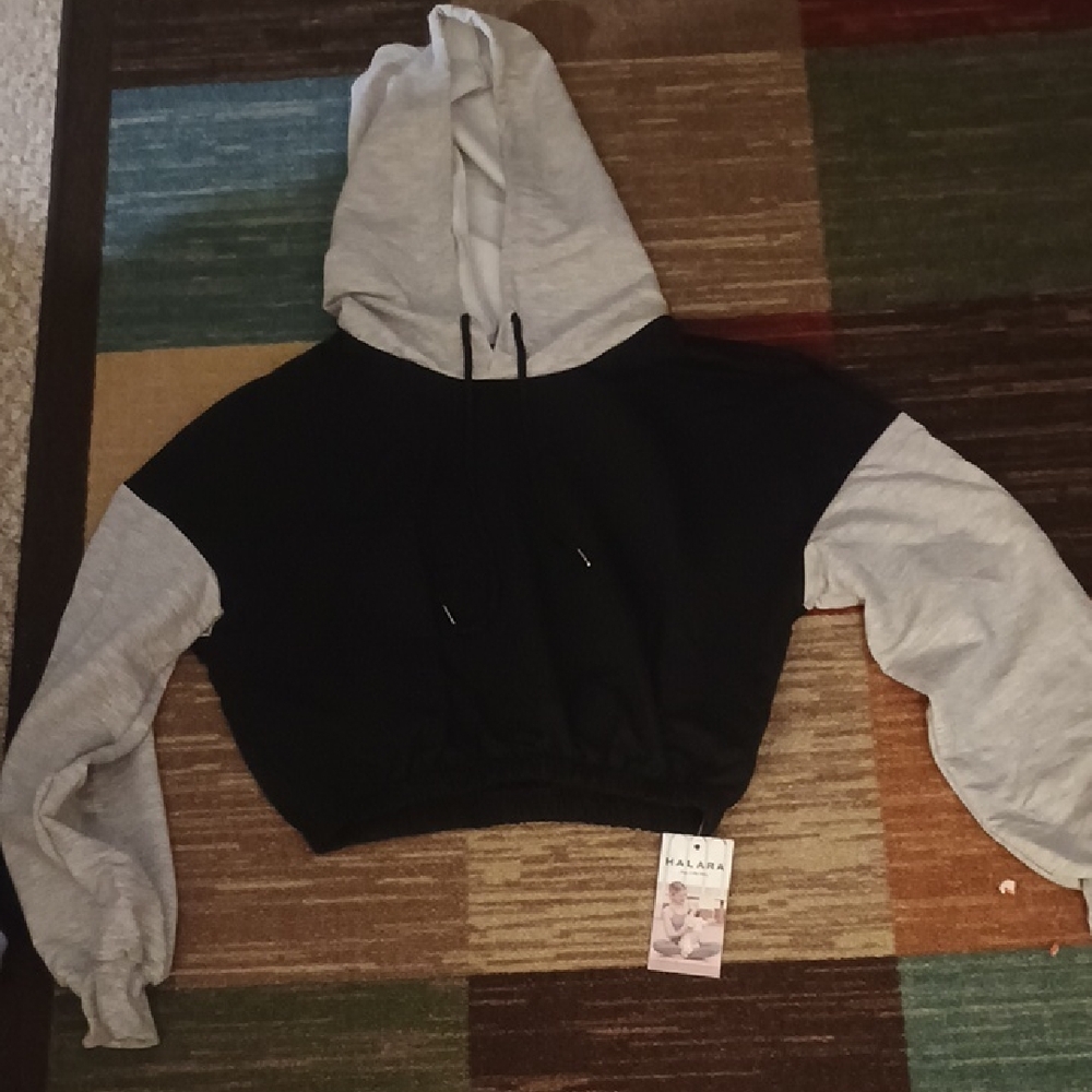 Black and Gray Cropped Hoodie